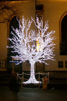 Подсветка дерева светодиодной гирляндой Клип Лайт